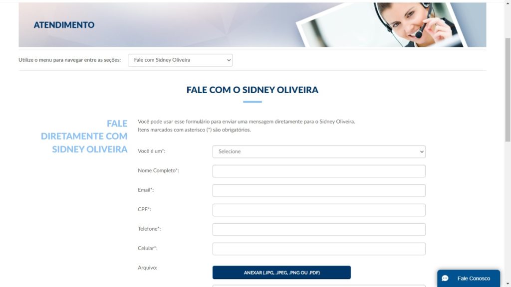 Atendimento online "falar com Sidney Oliveira"