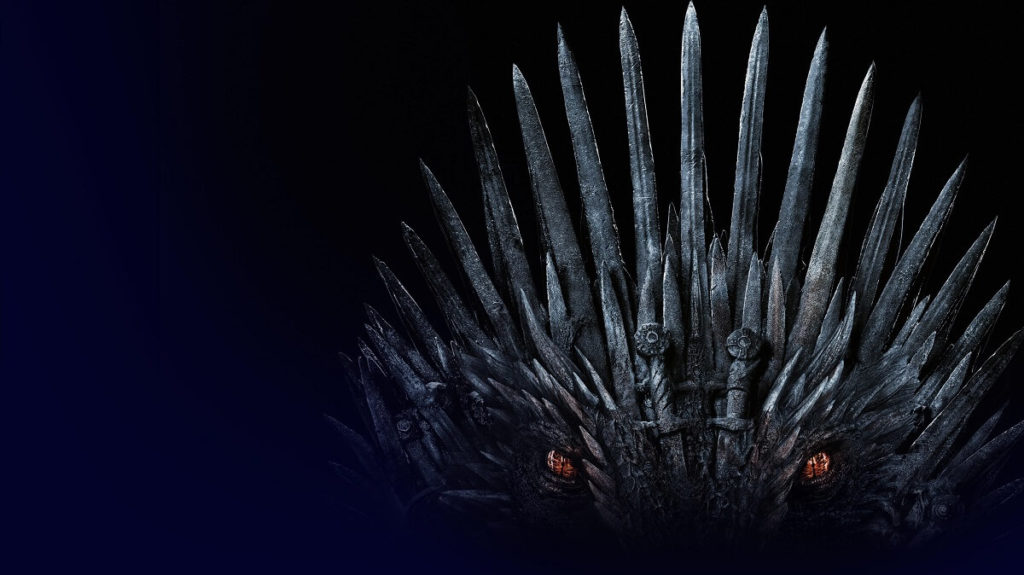 Capa da série Game Of Thrones com um fundo escuro e um trono feito de ferro
