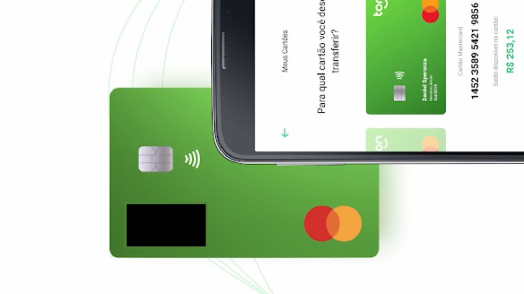 imagem de um celular no aplicativo da Ton com um fundo branco e um cartão verde