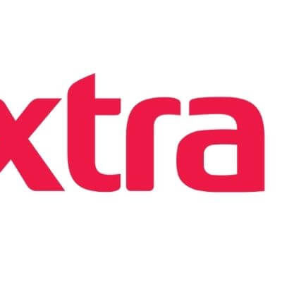 Logomarca das Lojas Extra com fundo branco.