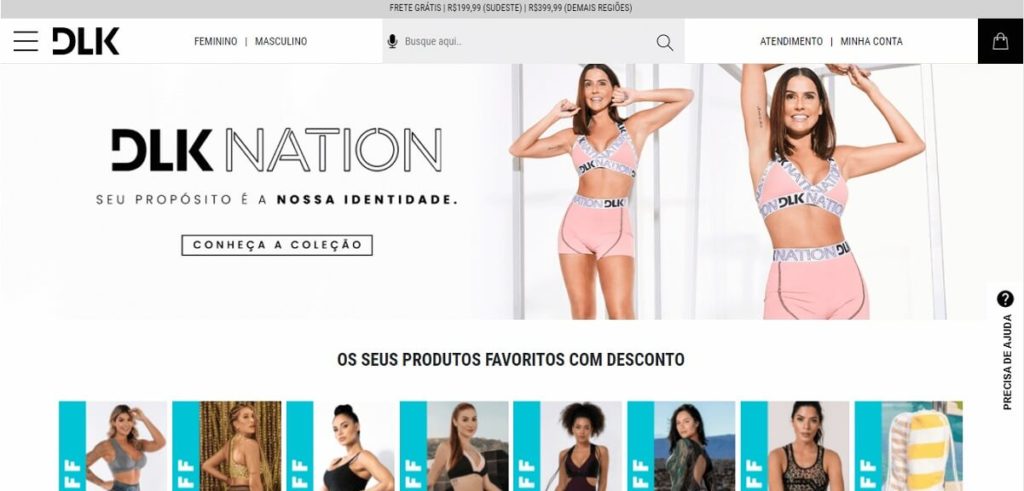Print da pagina inicial da DLK modas com uma modelo de lingerie rosa 