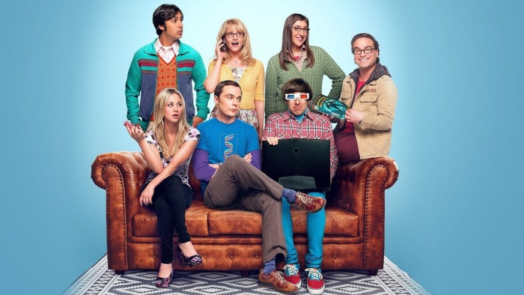 Capa da série The Big Bang Theory com os personagens em um sofá