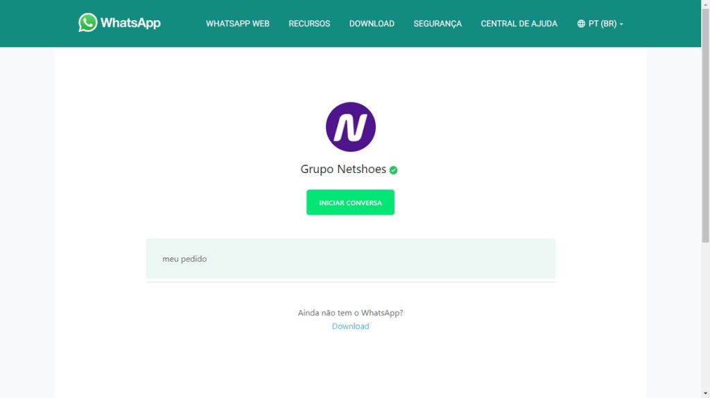 Redirecionamento do site para o WhatsApp Netshoes