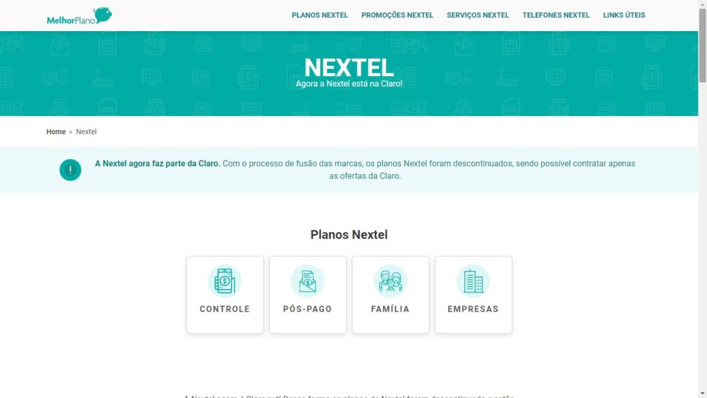 Pagina inicial site Nextel