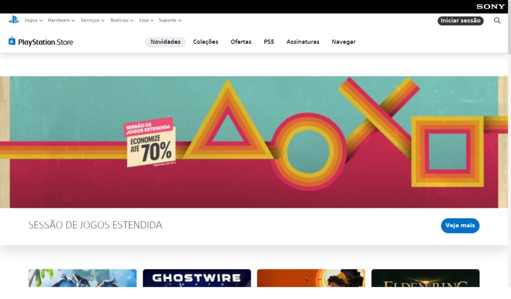 Pagina inicial site Playstation Store