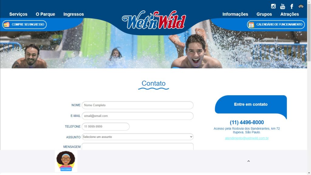 Pagina de atendimento site Wet'n Wild