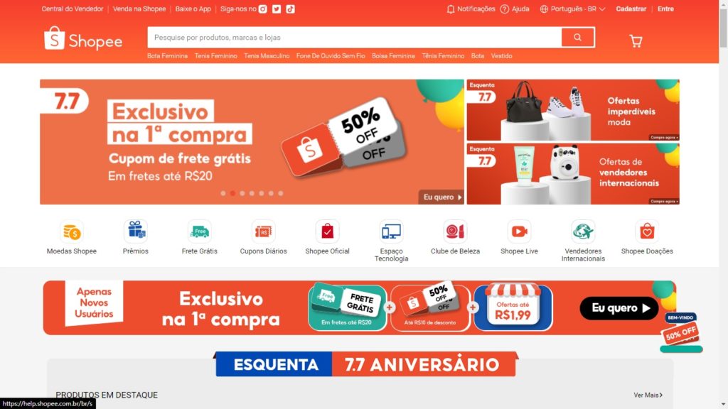 Pagina inicial site Shopee