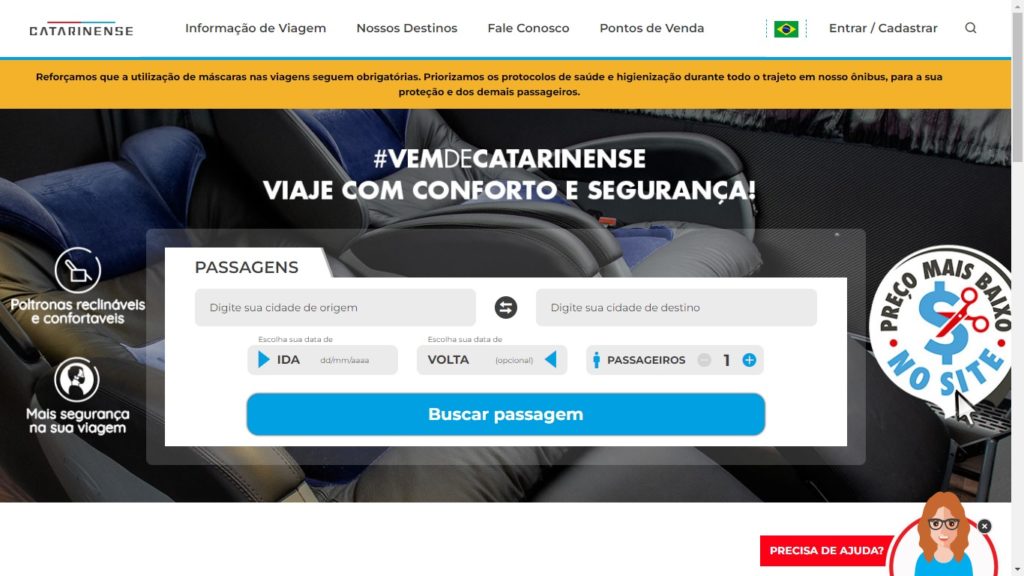 Pagina inicial site Viação Catarinense