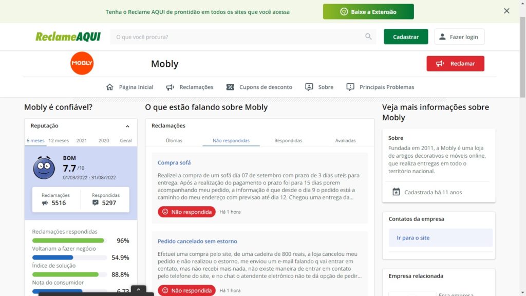 Reclame Aqui site Mobly