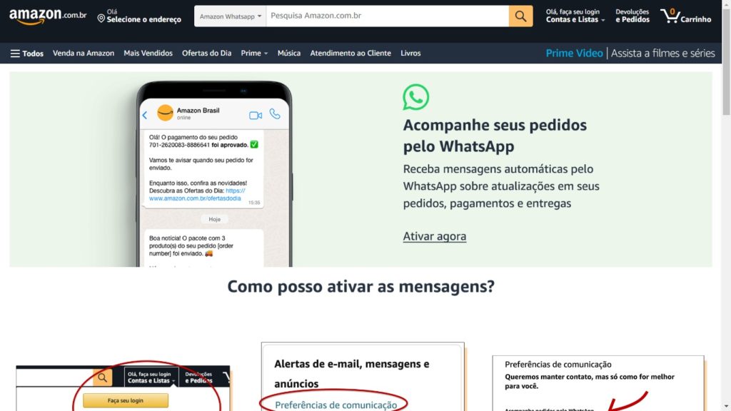 Como cadastrar seu WhatsApp na Amazon