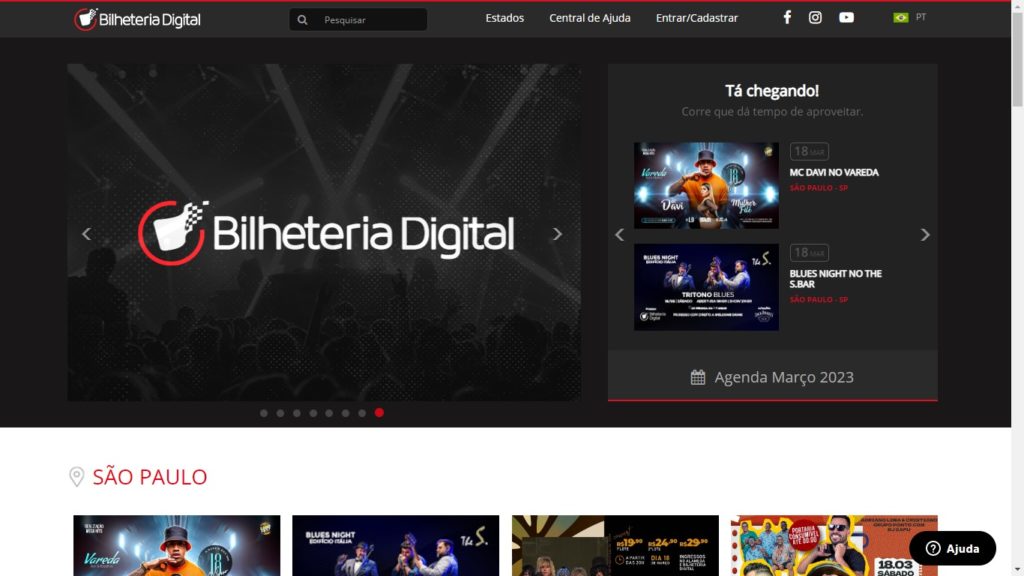 Página inicial Bilheteria Digital