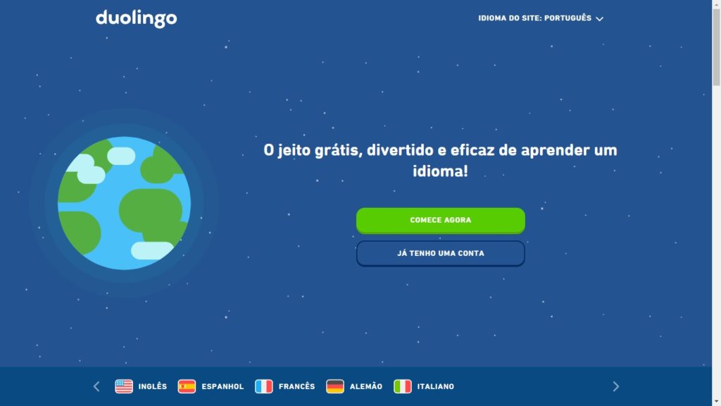Página inicial Duolingo