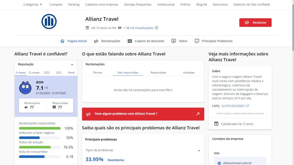 Reclame Aqui Allianz Travel
