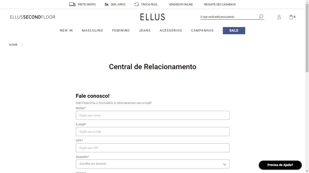 Formulário de atendimento Ellus
