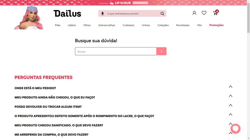 Página de atendimento Dailus