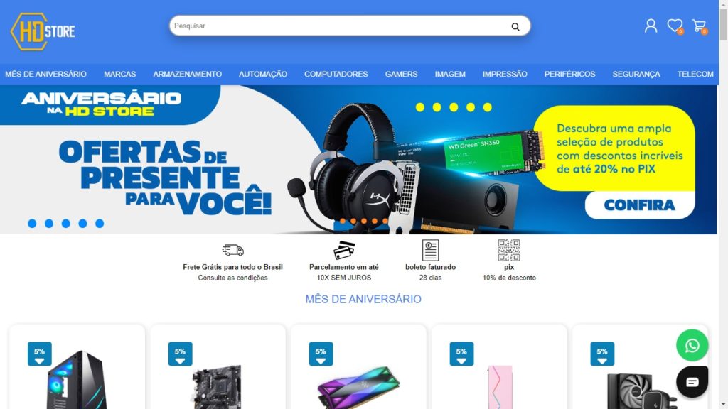 Página inicial HD Store