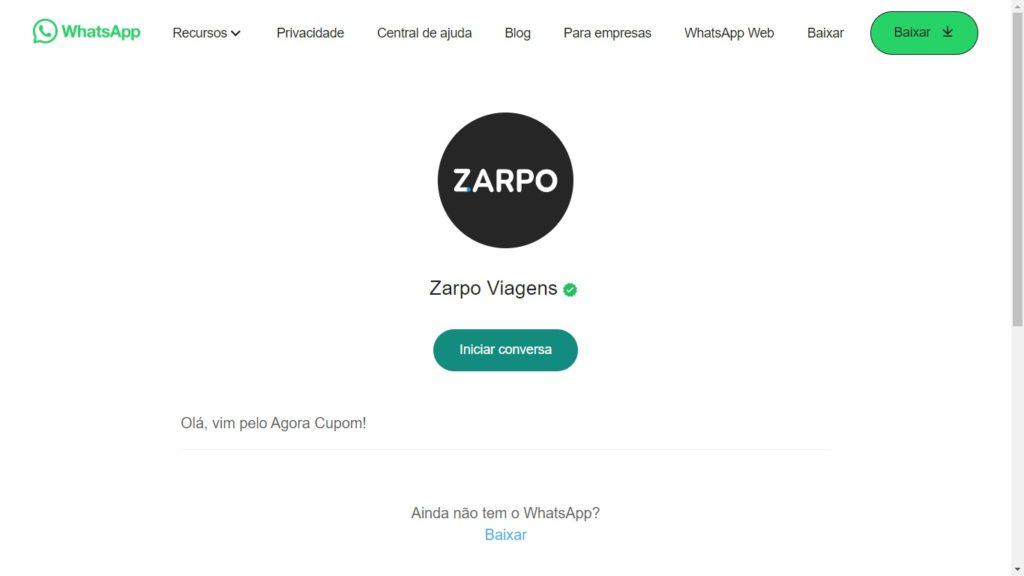 WhatsApp de atendimento Zarpo