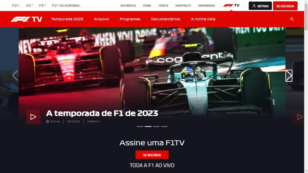 Página inicial Fórmula 1 TV