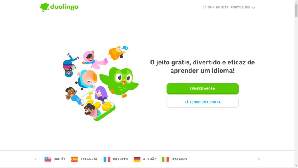 Página inicial Duolingo