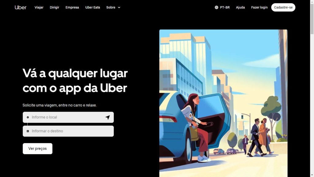 Página inicial Uber