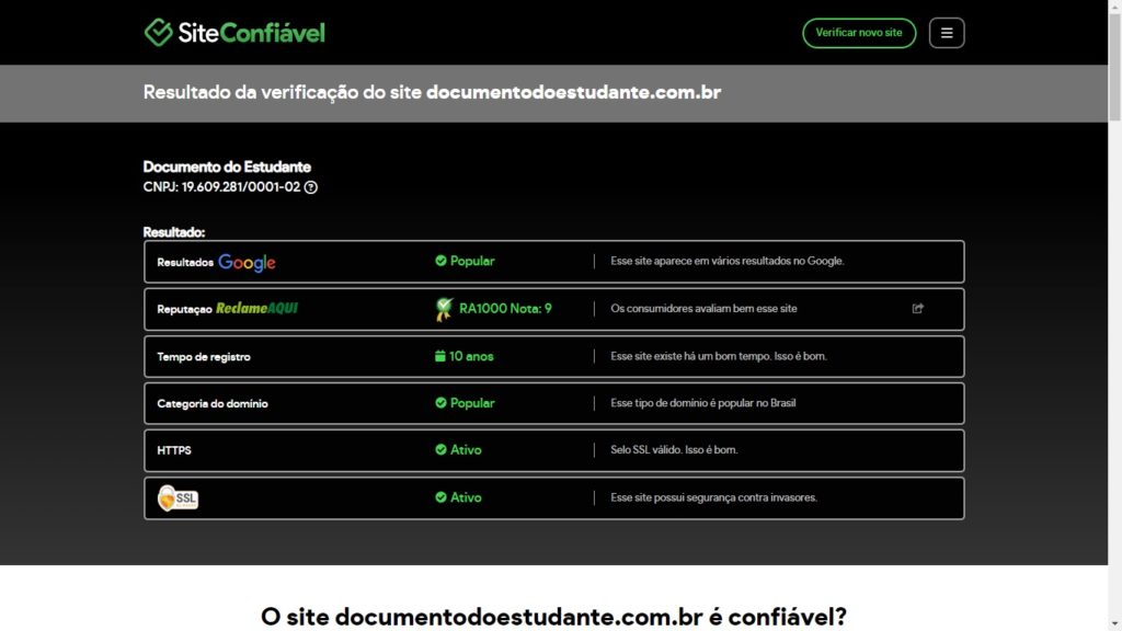 Site Confiável Documento do Estudante DNE